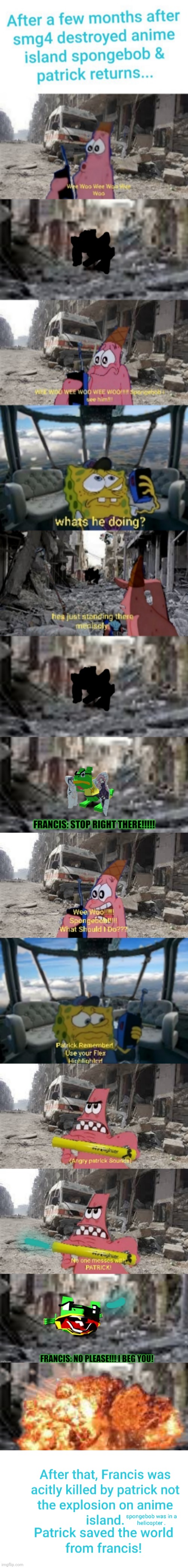 patrick vs francis from smg4 (Fan made) | image tagged in songebob,francis,patrick,animae island,fan made | made w/ Imgflip meme maker