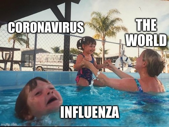 Influenza: Am I a joke to you people? | THE WORLD; CORONAVIRUS; INFLUENZA | image tagged in coronavirus,humor,the flu | made w/ Imgflip meme maker