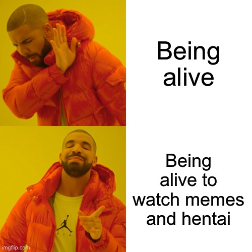 Drake Hotline Bling | Being alive; Being alive to watch memes and hentai | image tagged in memes,drake hotline bling | made w/ Imgflip meme maker