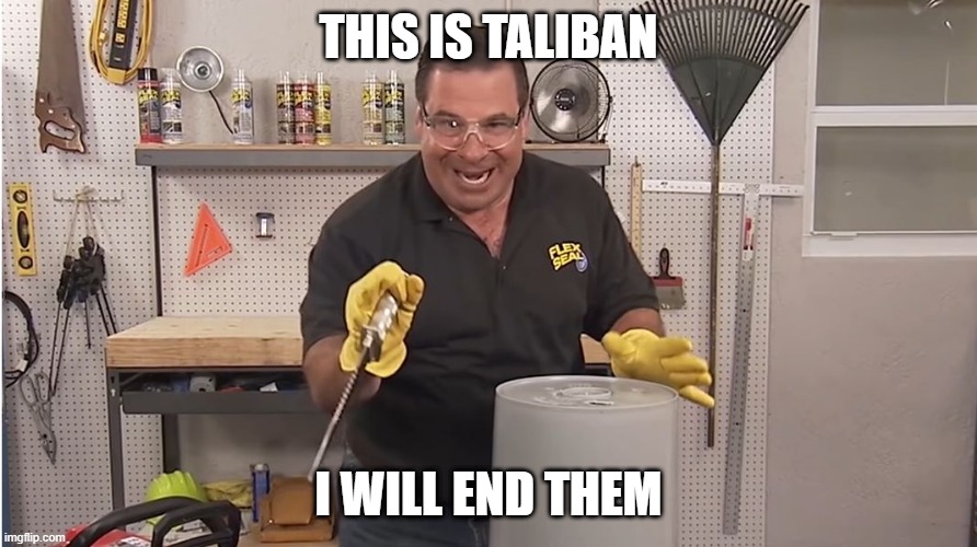 Phil Swift That's A Lotta Damage (Flex Tape/Seal) | THIS IS TALIBAN; I WILL END THEM | image tagged in phil swift that's a lotta damage flex tape/seal | made w/ Imgflip meme maker