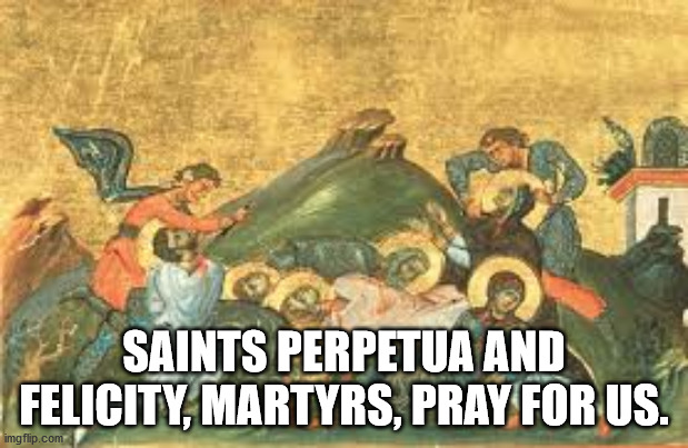 Martyrdom of Saints Perpetua and Felicity | SAINTS PERPETUA AND FELICITY, MARTYRS, PRAY FOR US. | image tagged in catholic | made w/ Imgflip meme maker