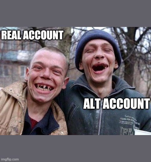 Ugly Twins Meme | REAL ACCOUNT ALT ACCOUNT | image tagged in memes,ugly twins | made w/ Imgflip meme maker