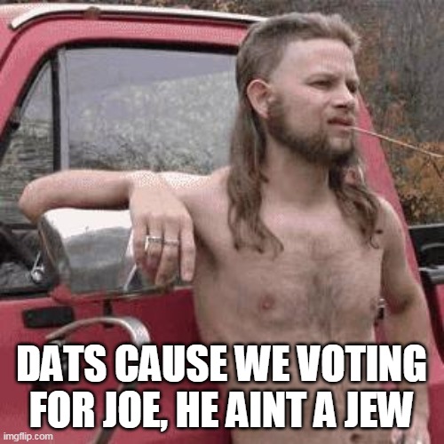 almost redneck | DATS CAUSE WE VOTING FOR JOE, HE AINT A JEW | image tagged in almost redneck | made w/ Imgflip meme maker