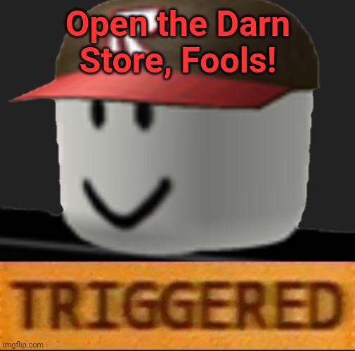Roblox Triggered | Open the Darn Store, Fools! | image tagged in roblox triggered | made w/ Imgflip meme maker