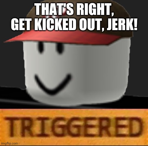 Roblox Triggered | THAT'S RIGHT, GET KICKED OUT, JERK! | image tagged in roblox triggered | made w/ Imgflip meme maker