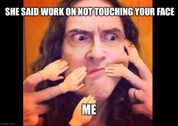 Don’t. Touch. Your. Face. | SHE SAID WORK ON NOT TOUCHING YOUR FACE; ME | image tagged in dont,touching,face,stop it,ironic,funny memes | made w/ Imgflip meme maker