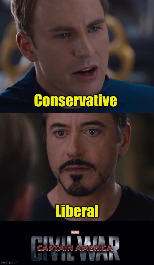 Marvel Civil War | Conservative; Liberal | image tagged in memes,marvel civil war | made w/ Imgflip meme maker