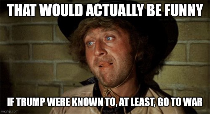 Gene Wilder | THAT WOULD ACTUALLY BE FUNNY IF TRUMP WERE KNOWN TO, AT LEAST, GO TO WAR | image tagged in gene wilder | made w/ Imgflip meme maker