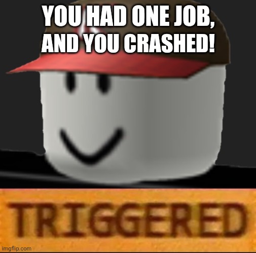 Roblox Triggered | YOU HAD ONE JOB, AND YOU CRASHED! | image tagged in roblox triggered | made w/ Imgflip meme maker