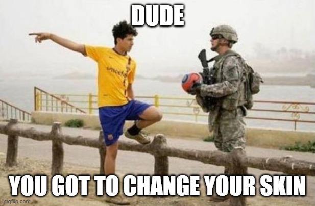 Fifa E Call Of Duty Meme | DUDE; YOU GOT TO CHANGE YOUR SKIN | image tagged in memes,fifa e call of duty | made w/ Imgflip meme maker