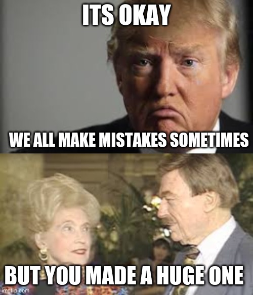 good | ITS OKAY; WE ALL MAKE MISTAKES SOMETIMES; BUT YOU MADE A HUGE ONE | image tagged in donald trump,trump,hahahaha,sad,build a wall,bad parents | made w/ Imgflip meme maker
