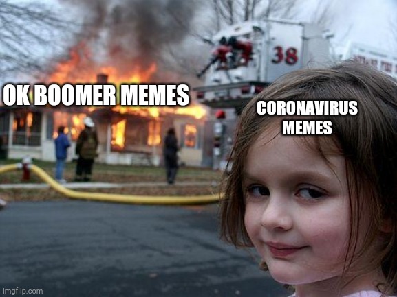 Disaster Girl Meme | OK BOOMER MEMES; CORONAVIRUS MEMES | image tagged in memes,disaster girl | made w/ Imgflip meme maker