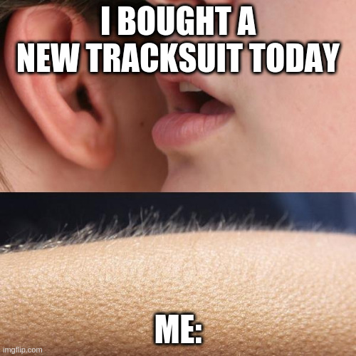 Adidas of course! | I BOUGHT A NEW TRACKSUIT TODAY; ME: | image tagged in whisper and goosebumps,adidas,track,suit,tracksuit,slav | made w/ Imgflip meme maker
