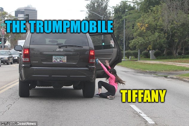 Thrown from car | THE TRUMPMOBILE TIFFANY | image tagged in thrown from car | made w/ Imgflip meme maker