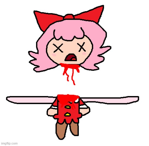 Decapitated Ribbon Again Because It's Funny | image tagged in ribbon,kirby,gore,blood,decapitation,death | made w/ Imgflip meme maker