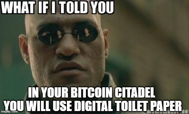 IN YOUR BITCOIN CITADEL 
YOU WILL USE DIGITAL TOILET PAPER | made w/ Imgflip meme maker