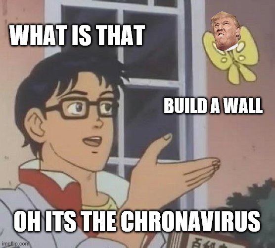 Is This A Pigeon | WHAT IS THAT; BUILD A WALL; OH ITS THE CHRONAVIRUS | image tagged in memes,is this a pigeon | made w/ Imgflip meme maker