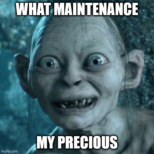 Gollum Meme | WHAT MAINTENANCE; MY PRECIOUS | image tagged in memes,gollum | made w/ Imgflip meme maker