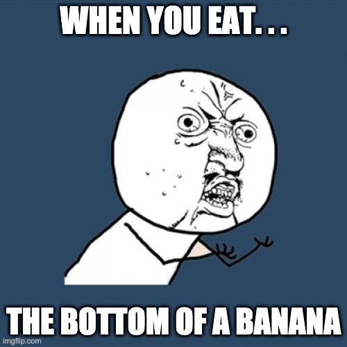 Y U No Meme | WHEN YOU EAT. . . THE BOTTOM OF A BANANA | image tagged in memes,y u no | made w/ Imgflip meme maker