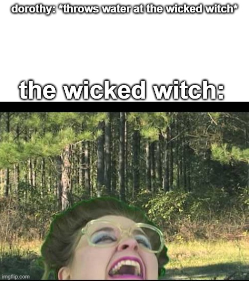 dorothy: *throws water at the wicked witch*; the wicked witch: | image tagged in dorothy | made w/ Imgflip meme maker