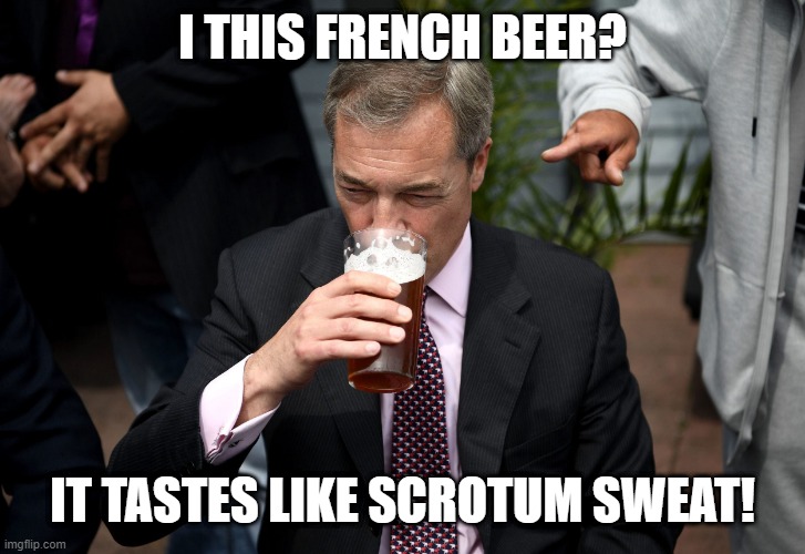 I THIS FRENCH BEER? IT TASTES LIKE SCROTUM SWEAT! | image tagged in beer | made w/ Imgflip meme maker