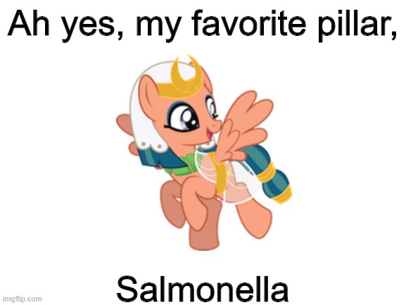 Thought about this the first time i saw her. | Ah yes, my favorite pillar, Salmonella | image tagged in blank white template,my little pony friendship is magic,disease | made w/ Imgflip meme maker