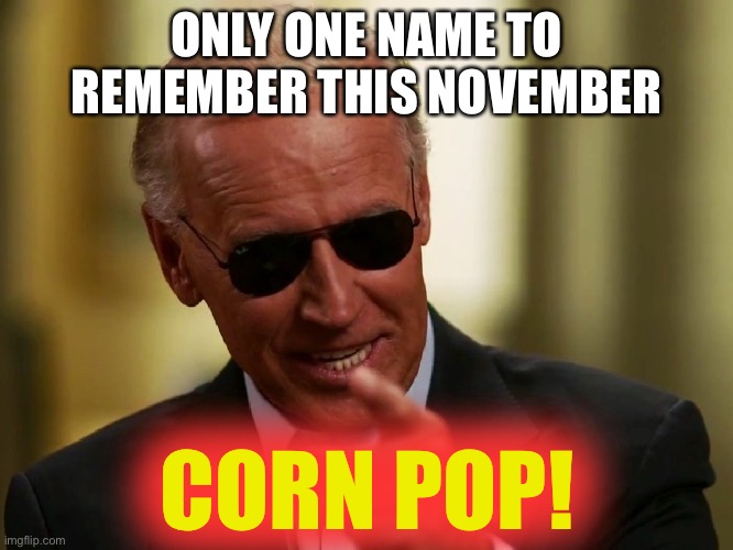 Cool Joe Biden | ONLY ONE NAME TO REMEMBER THIS NOVEMBER CORN POP! | image tagged in cool joe biden | made w/ Imgflip meme maker
