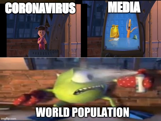 MEDIA; CORONAVIRUS; WORLD POPULATION | image tagged in coronavirus | made w/ Imgflip meme maker