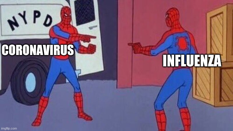 No you-no you | CORONAVIRUS; INFLUENZA | image tagged in spiderman pointing at spiderman,coronavirus,the flu | made w/ Imgflip meme maker