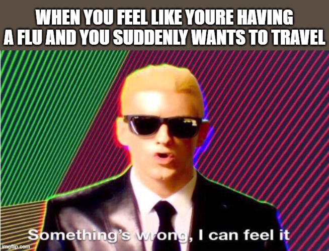 Something’s wrong | WHEN YOU FEEL LIKE YOURE HAVING A FLU AND YOU SUDDENLY WANTS TO TRAVEL | image tagged in somethings wrong | made w/ Imgflip meme maker