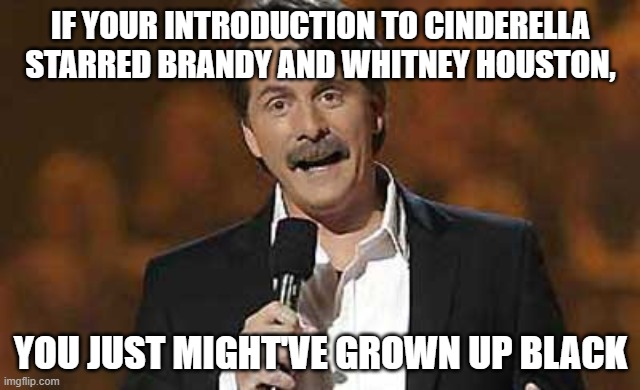 Jeff Foxworthy you might be a redneck | IF YOUR INTRODUCTION TO CINDERELLA STARRED BRANDY AND WHITNEY HOUSTON, YOU JUST MIGHT'VE GROWN UP BLACK | image tagged in jeff foxworthy you might be a redneck | made w/ Imgflip meme maker
