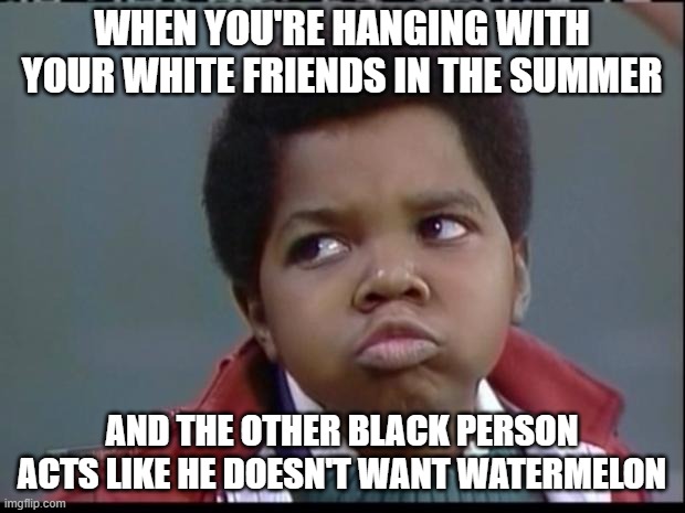 what you talkin bout willis? | WHEN YOU'RE HANGING WITH YOUR WHITE FRIENDS IN THE SUMMER; AND THE OTHER BLACK PERSON ACTS LIKE HE DOESN'T WANT WATERMELON | image tagged in what you talkin bout willis | made w/ Imgflip meme maker