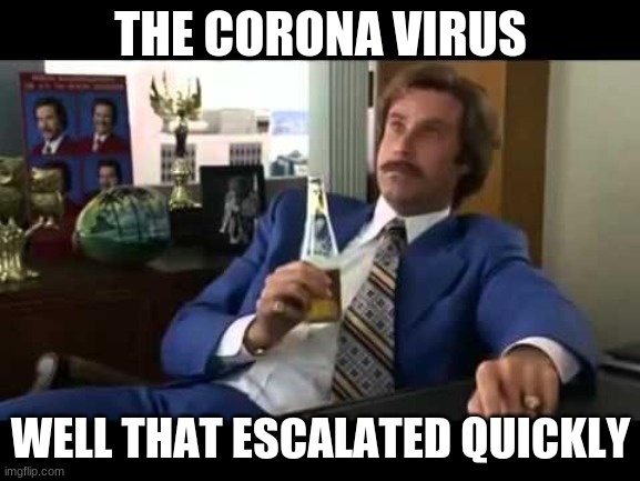 Well That Escalated Quickly Meme | THE CORONA VIRUS; WELL THAT ESCALATED QUICKLY | image tagged in memes,well that escalated quickly | made w/ Imgflip meme maker