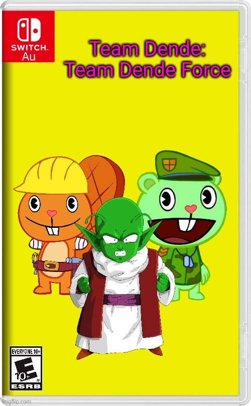 Team Dende 5 (HTF Crossover Game) | Team Dende: Team Dende Force | image tagged in switch au template,dende,team dende,dragon ball z,happy tree friends,nintendo switch | made w/ Imgflip meme maker