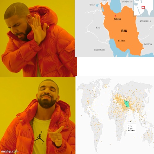 Americans guess where Iran is. | image tagged in drake hotline bling | made w/ Imgflip meme maker