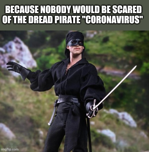 BECAUSE NOBODY WOULD BE SCARED OF THE DREAD PIRATE "CORONAVIRUS" | image tagged in funny memes | made w/ Imgflip meme maker