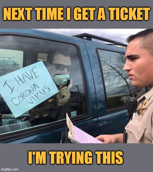 It Just Might Work | NEXT TIME I GET A TICKET; I'M TRYING THIS | image tagged in memes,coronavirus,corona,corona virus,police,cops | made w/ Imgflip meme maker
