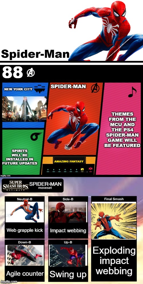 Spider-Man for smash!!!!!!!!!!!!!! | image tagged in super smash bros,dlc,spider-man,marvel,marvel comics | made w/ Imgflip meme maker