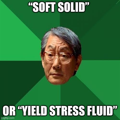 “SOFT SOLID” OR “YIELD STRESS FLUID” | image tagged in memes,high expectations asian father | made w/ Imgflip meme maker