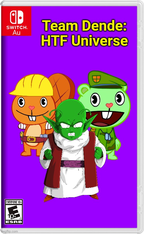 Team Dende 7 (HTF Crossover Game) | Team Dende: HTF Universe | image tagged in switch au template,team dende,dende,happy tree friends,dragon ball z,nintendo switch | made w/ Imgflip meme maker