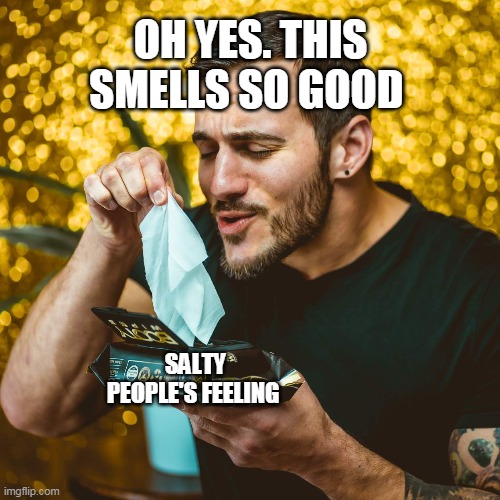 OH YES. THIS SMELLS SO GOOD; SALTY PEOPLE'S FEELING | image tagged in online gaming | made w/ Imgflip meme maker
