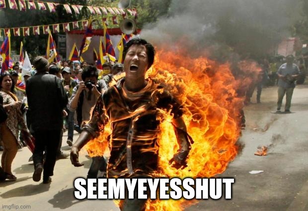 burning man | SEEMYEYESSHUT | image tagged in burning man | made w/ Imgflip meme maker