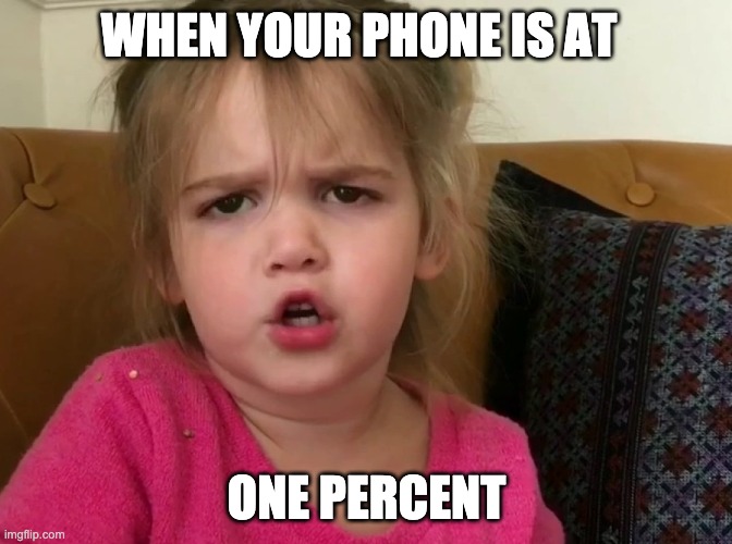 Cute little girl angry | WHEN YOUR PHONE IS AT; ONE PERCENT | image tagged in cute little girl angry | made w/ Imgflip meme maker
