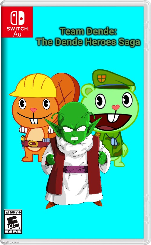Team Dende 10 (HTF Crossover Game) | Team Dende: The Dende Heroes Saga | image tagged in switch au template,dragon ball z,dende,team dende,happy tree friends,nintendo switch | made w/ Imgflip meme maker