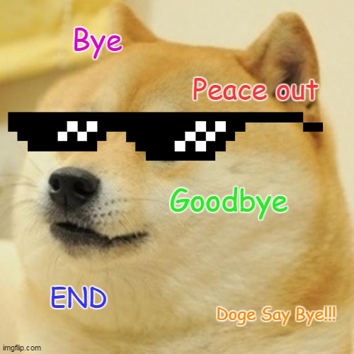 Doge Meme | Bye; Peace out; Goodbye; END; Doge Say Bye!!! | image tagged in memes,doge | made w/ Imgflip meme maker