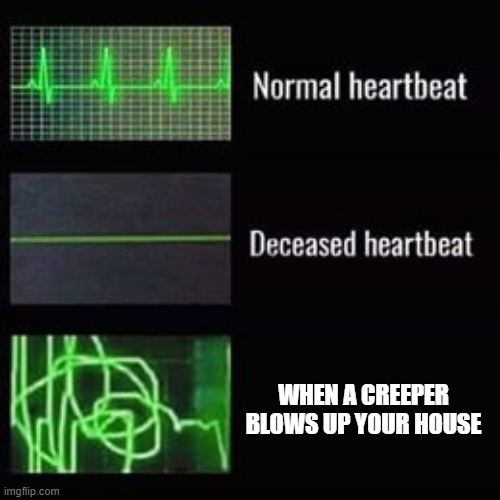 heartbeat rate | WHEN A CREEPER BLOWS UP YOUR HOUSE | image tagged in heartbeat rate | made w/ Imgflip meme maker