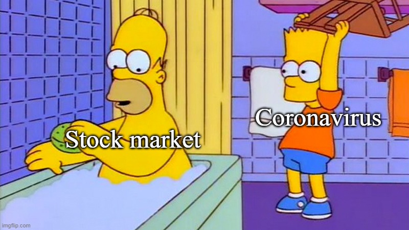 The poor stock market | Coronavirus; Stock market | image tagged in bart hitting homer with a chair,memes,meme,coronavirus | made w/ Imgflip meme maker