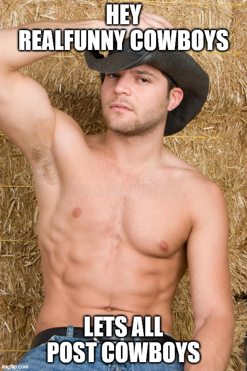 cowboy cowboy cowboy | HEY REALFUNNY COWBOYS; LETS ALL POST COWBOYS | image tagged in cowboy,realfunny | made w/ Imgflip meme maker