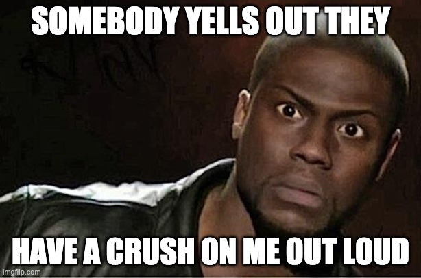 Kevin Hart | SOMEBODY YELLS OUT THEY; HAVE A CRUSH ON ME OUT LOUD | image tagged in memes,kevin hart | made w/ Imgflip meme maker