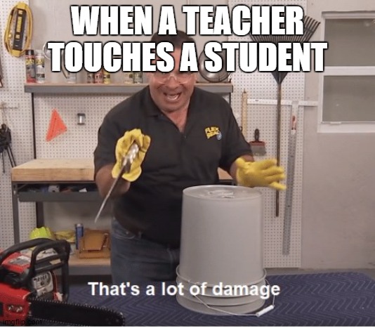 thats a lot of damage | WHEN A TEACHER TOUCHES A STUDENT | image tagged in thats a lot of damage | made w/ Imgflip meme maker